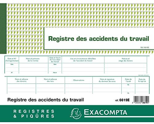 REGISTRE ACCIDENT DU TRAVAIL BENINS 20P           