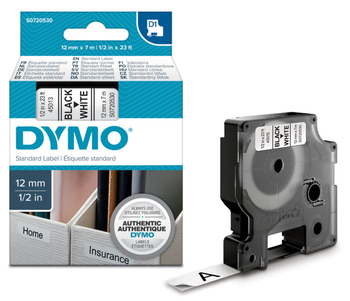 DYMO CASSETTE 4500 D1 19MM NOIR/BLANC             