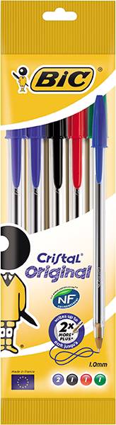 BIC CRISTAL MOYEN LOT DE 5 ASST