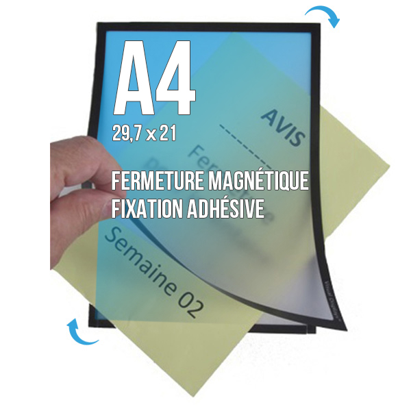 CADRE AFFICHAGE A4 ADHESIF FERMETURE MAGNETIQUE NOIR