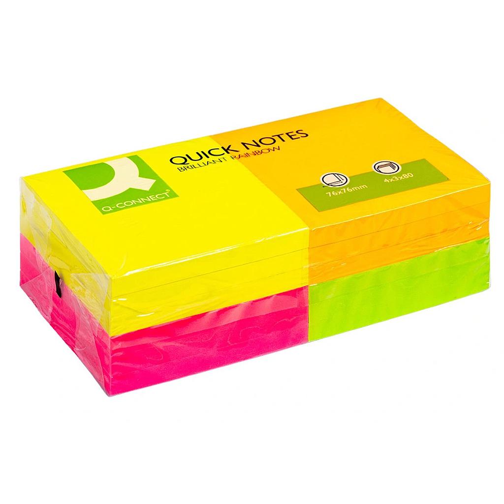 BLOC NOTES ADHESIFS NEON 76*76 * 12 Q CONNECT