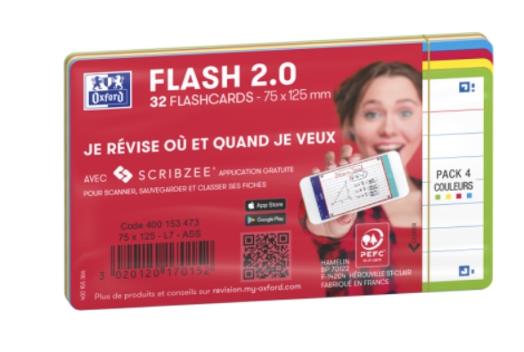 FLASH CARD 2.0 OXFORD 75X125 ASST LOT DE 32