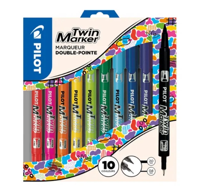 TWIN MARKER POCHETTE DE 10 COULEURS PTE FINE/EXTRA FINE PILOT